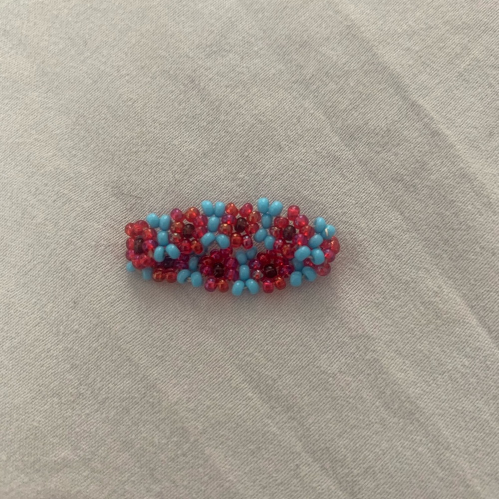 red and blue beaded flower ring 🌹🦋